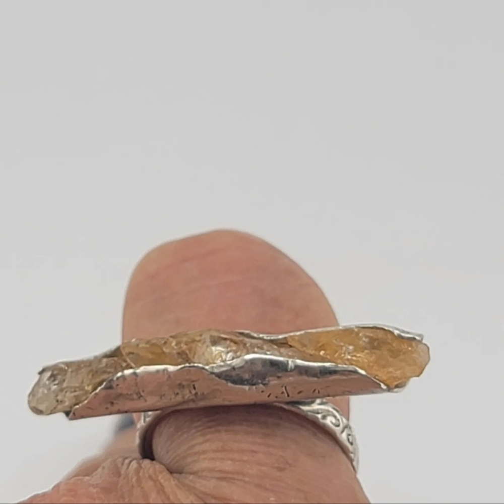 CITRINE STATEMENT RING HANDMADE IN RECYCLES STERLING SILVER METAL SIZE 7.5 - Picture 5 of 5